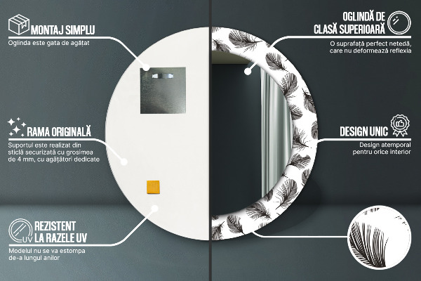 Specchio tondo stampato Piume