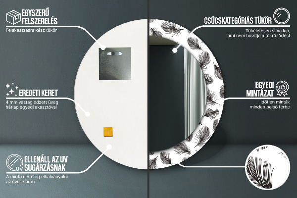 Specchio tondo stampato Piume