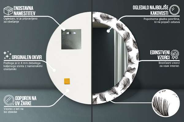 Specchio tondo stampato Piume