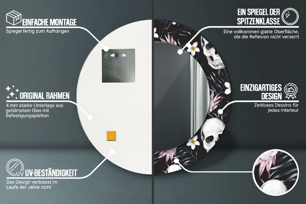 Specchio tondo stampato Fiori del cranio