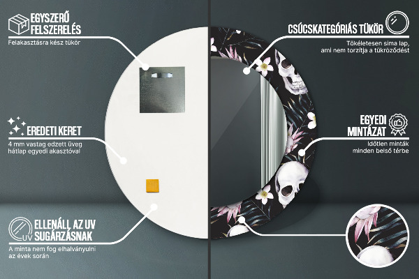 Specchio tondo stampato Fiori del cranio