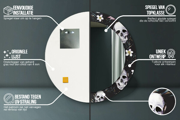 Specchio tondo stampato Fiori del cranio