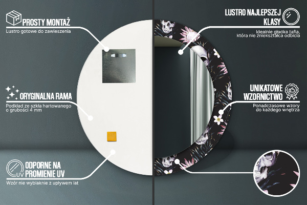 Specchio tondo stampato Fiori del cranio