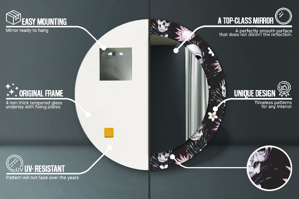 Specchio tondo stampato Fiori del cranio