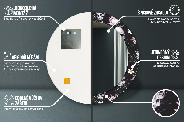Specchio tondo stampato Fiori del cranio