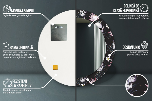 Specchio tondo stampato Fiori del cranio