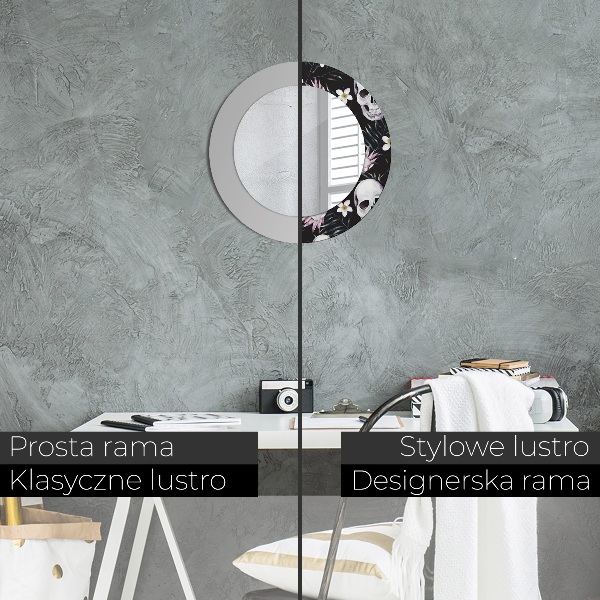Specchio tondo stampato Fiori del cranio