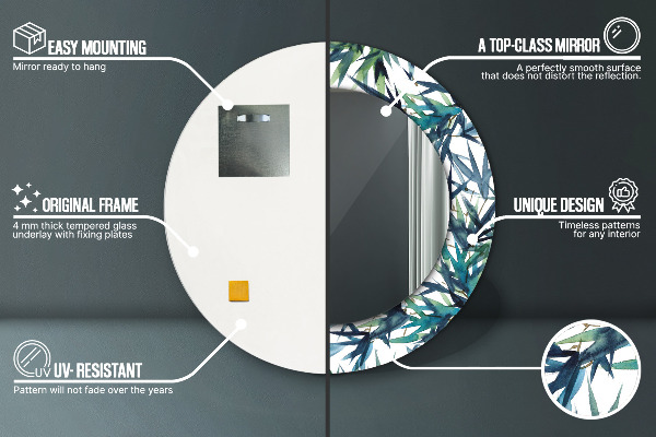 Specchio tondo stampato Palme blu