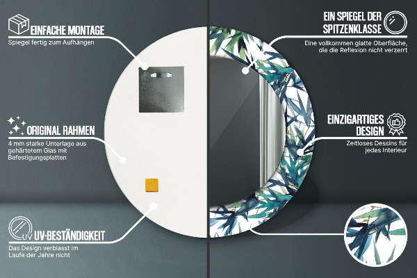 Specchio tondo stampato Palme blu