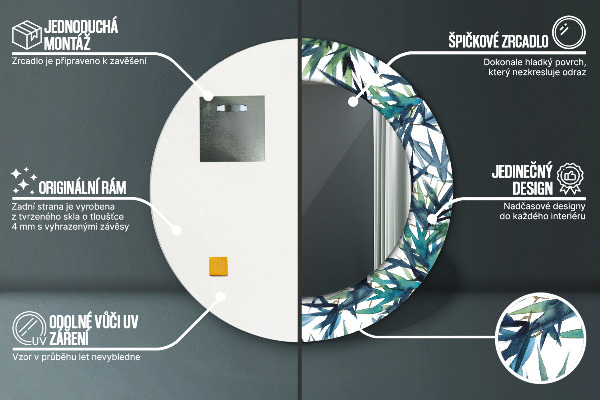 Specchio tondo stampato Palme blu