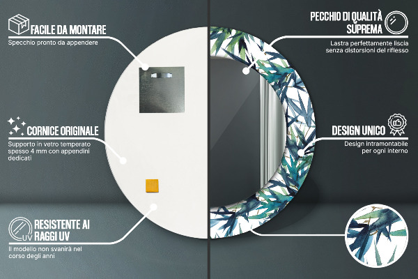 Specchio tondo stampato Palme blu