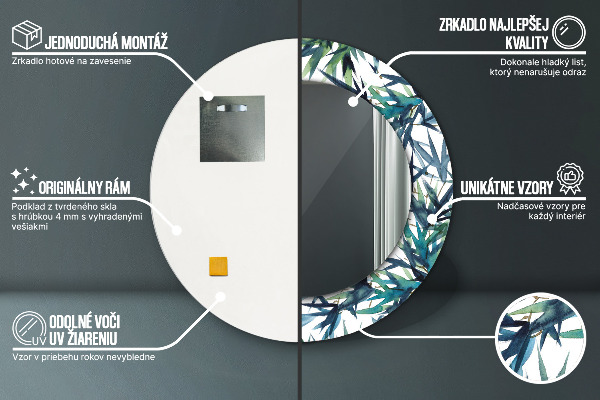 Specchio tondo stampato Palme blu