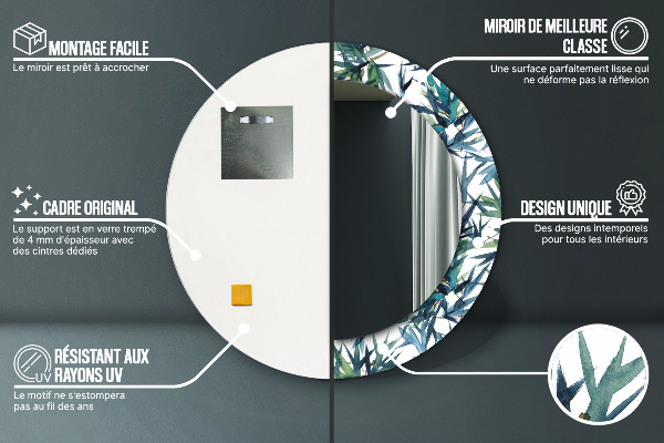 Specchio tondo stampato Palme blu