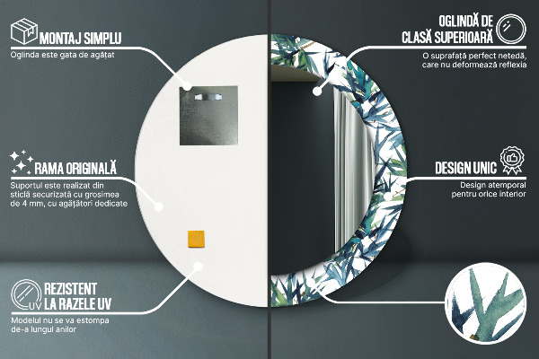 Specchio tondo stampato Palme blu