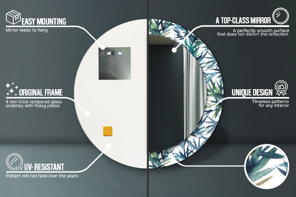 Specchio tondo stampato Palme blu