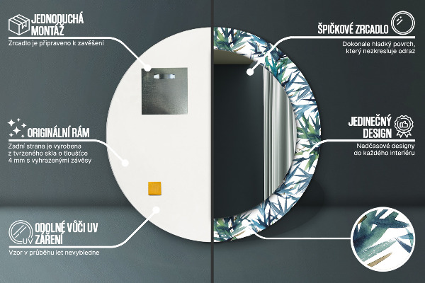 Specchio tondo stampato Palme blu