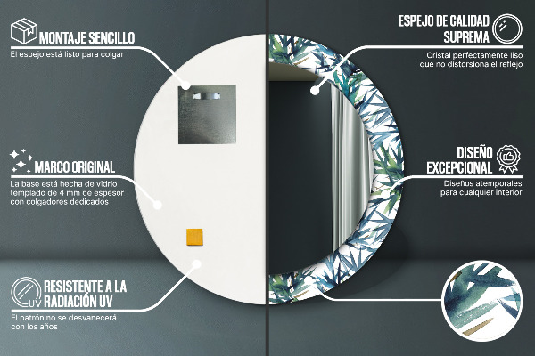 Specchio tondo stampato Palme blu