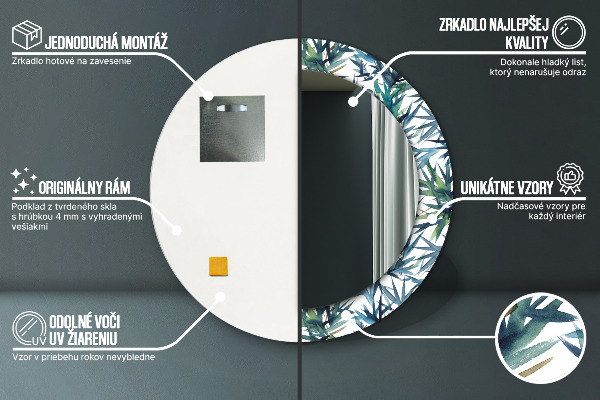 Specchio tondo stampato Palme blu