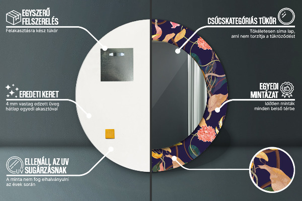 Specchio tondo stampato Piante d'acqua