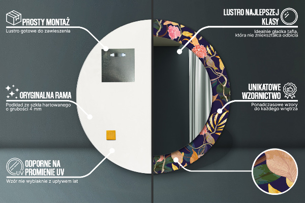 Specchio tondo stampato Piante d'acqua