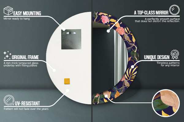 Specchio tondo stampato Piante d'acqua