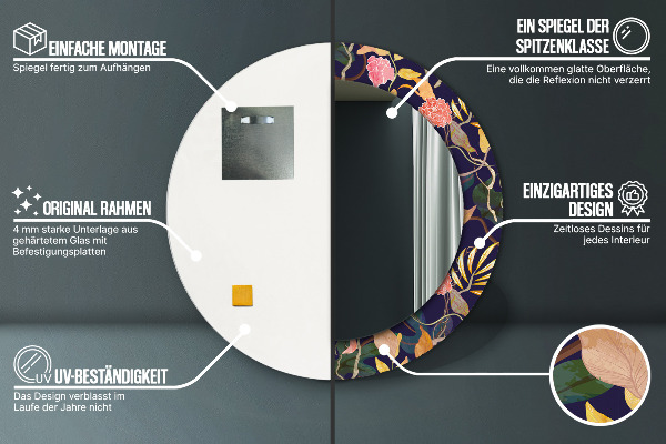 Specchio tondo stampato Piante d'acqua