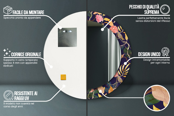 Specchio tondo stampato Piante d'acqua