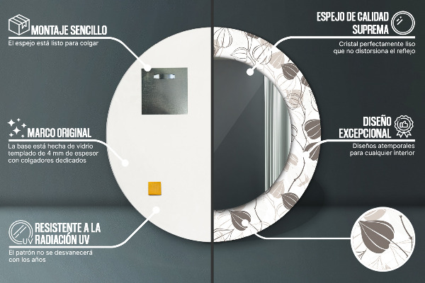 Specchio tondo stampato Floreale astratto