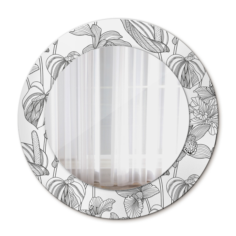 Specchio tondo stampato Pattern floreale