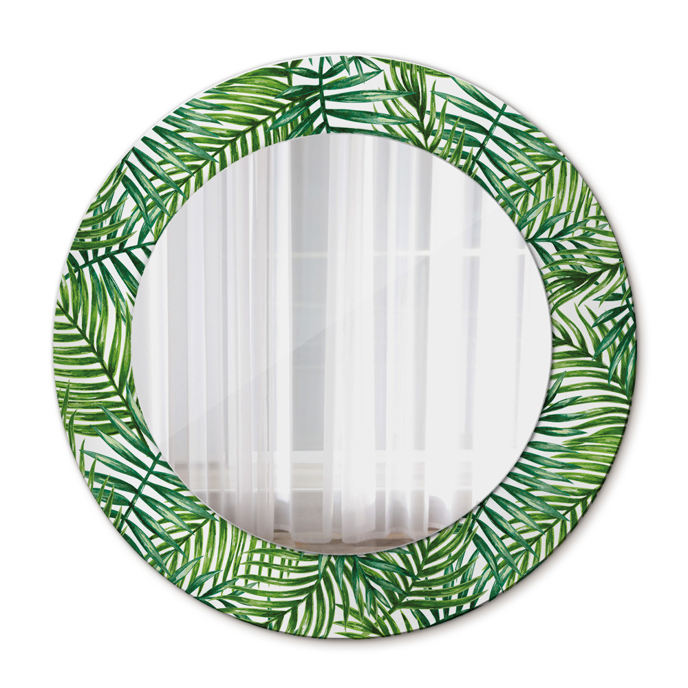 Specchio tondo stampato Palma tropicale