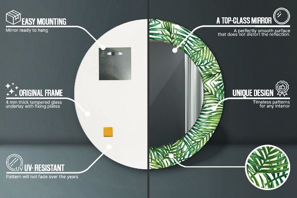 Specchio tondo stampato Palma tropicale