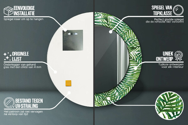 Specchio tondo stampato Palma tropicale