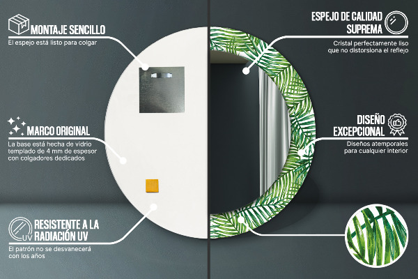 Specchio tondo stampato Palma tropicale