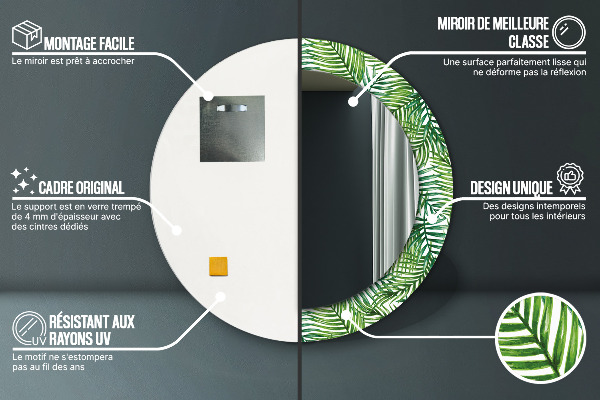 Specchio tondo stampato Palma tropicale