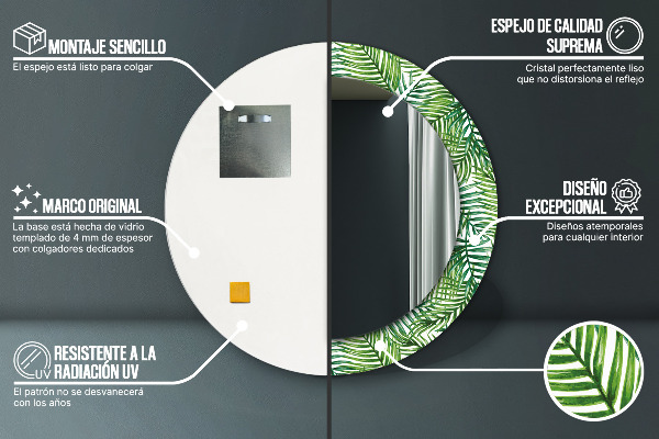 Specchio tondo stampato Palma tropicale