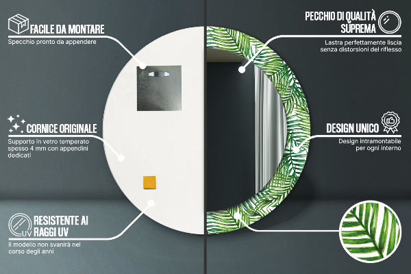 Specchio tondo stampato Palma tropicale