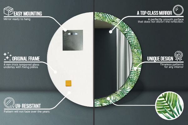 Specchio tondo stampato Palma tropicale