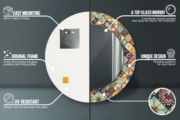 Specchio tondo stampato Florale etnico