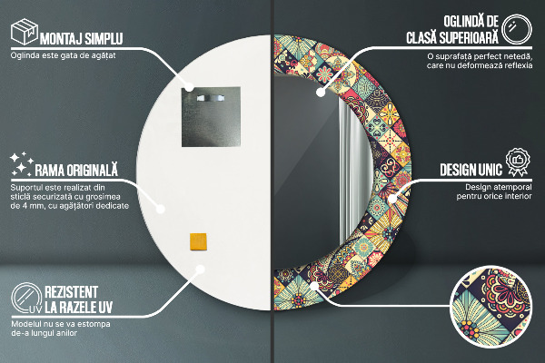 Specchio tondo stampato Florale etnico