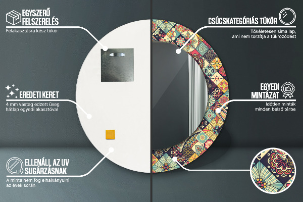 Specchio tondo stampato Florale etnico