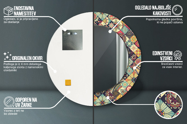 Specchio tondo stampato Florale etnico