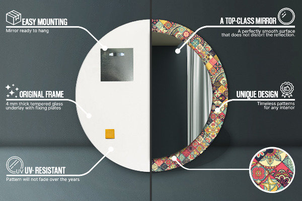 Specchio tondo stampato Florale etnico