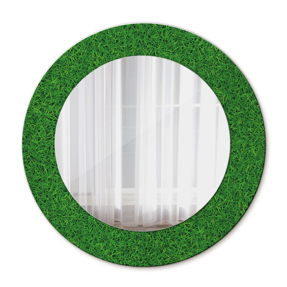 Specchio tondo stampato erba verde