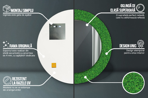 Specchio tondo stampato erba verde