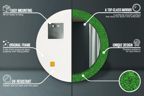 Specchio tondo stampato erba verde