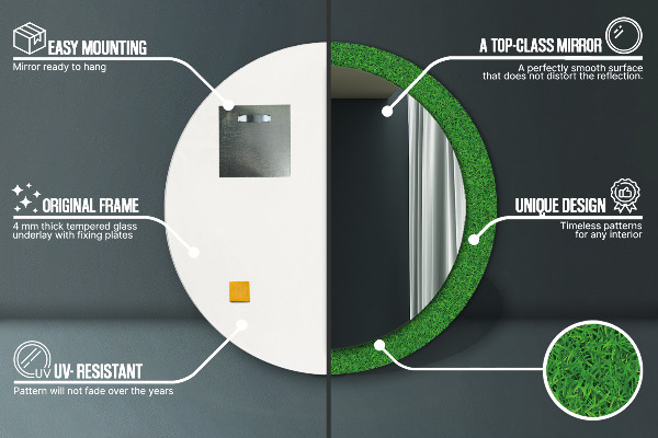 Specchio tondo stampato erba verde