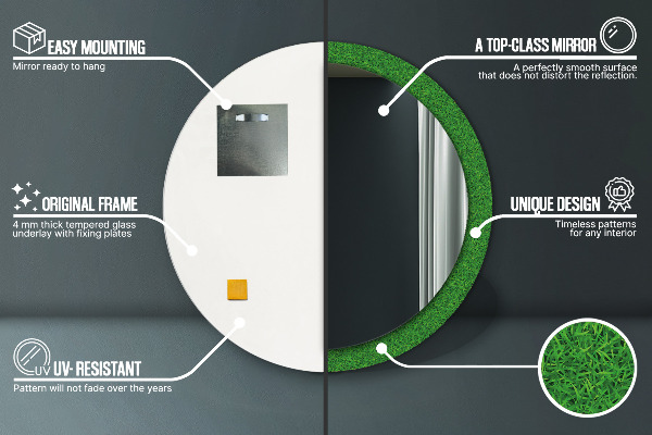 Specchio tondo stampato erba verde