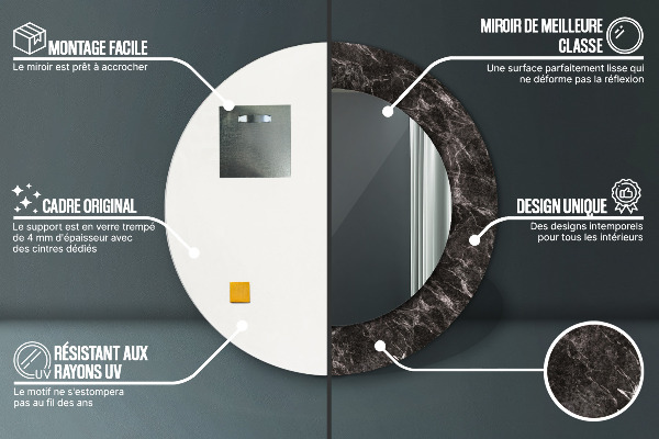 Specchio tondo stampato Marmo nero