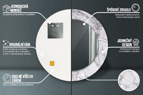 Specchio tondo stampato marmo bianco