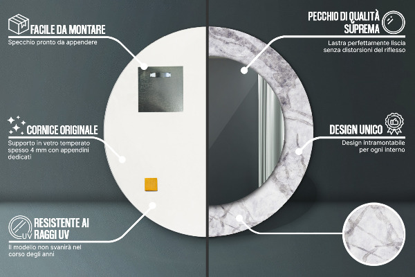 Specchio tondo stampato marmo bianco